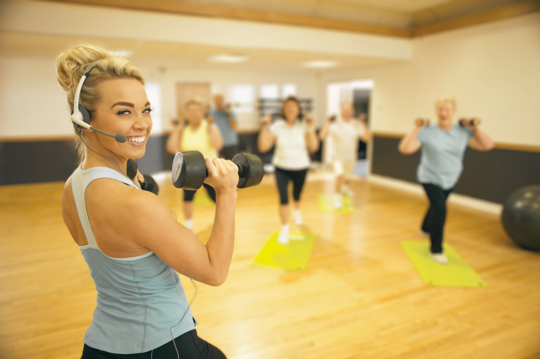 fitness instructor with senior class